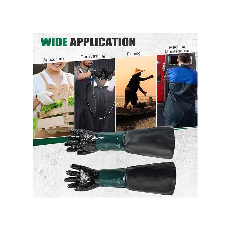 DASBET Rubber Sandblasting Gloves 23.6" Heavy Duty Sandblaster Gloves Kit