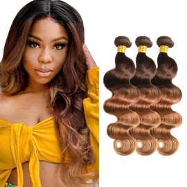 30 32 34 inch #30 Body Wave Bundles Ombre Bundle Human Hair Light Brown Body Wave 3 Bundles Three Tone 1B/4/30 Color Human Hair Bundle