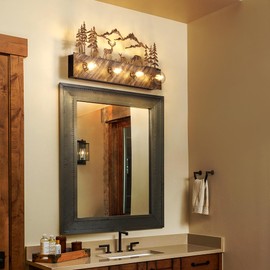 TOCHIC Rustic Bathroom Light Fixtures, 4 Lights Farmhouse Vanity Light Over Mirror for Makeup Shaving, Dimmable Western Deer Sconces Wall Lighting for Mirror Cabinets, Powder Room, 24" L
