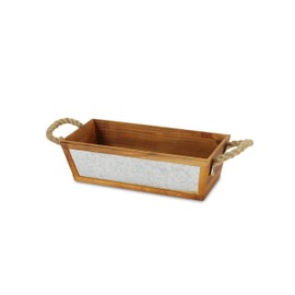 Cheung's 4618 Rattan Imports Galvanized Front Tapered Wooden Storage Container with Side Rope Handles