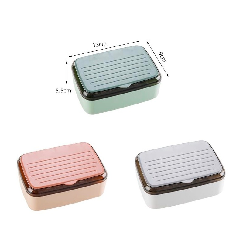 2Pcs Plastic Soap Holder with Drain Tray and lid,Removable Bar