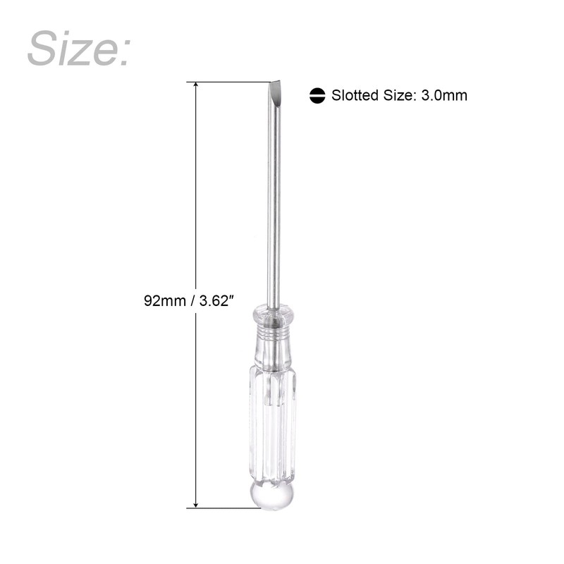 uxcell Mini Slotted Screwdriver, 3.0mm Flat Head with Clear Handle