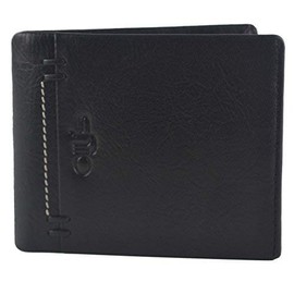 Mens Fine Grain Leather Bi-Fold Wallet by OLLY's; Jack Collection Gift Boxed (Black)