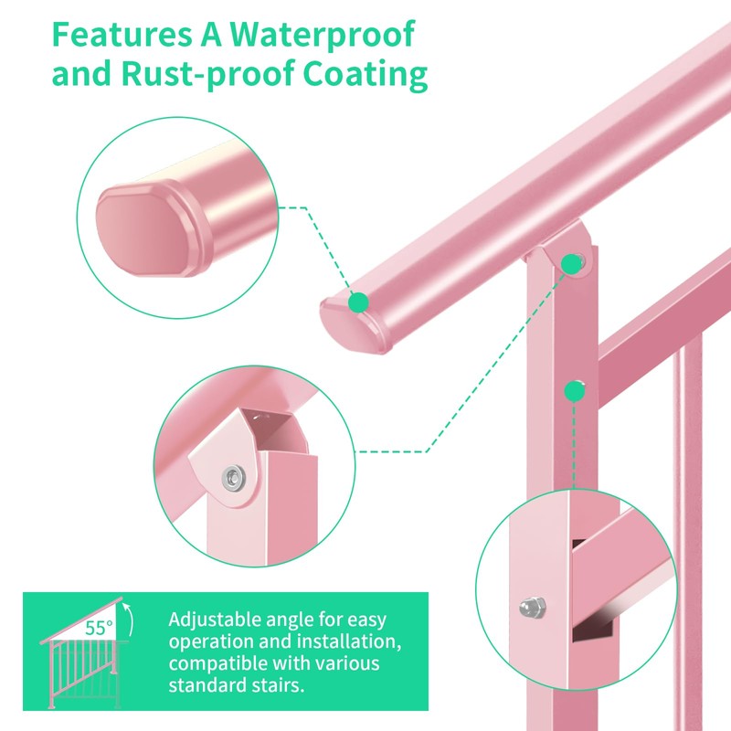 Adjustable Handrails for Outdoor Steps – Pink Metal Stair Railing