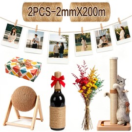 Mecate de Yute,2PCS Natural Trenzada de 2mm x 200m,Cuerda de Yute con Cortador,Cordón Decorativo Tejido a Mano,para Envolvers de Regalo,Manualidades,Materiales de Embalaje y Aplicaciones de Jardinería