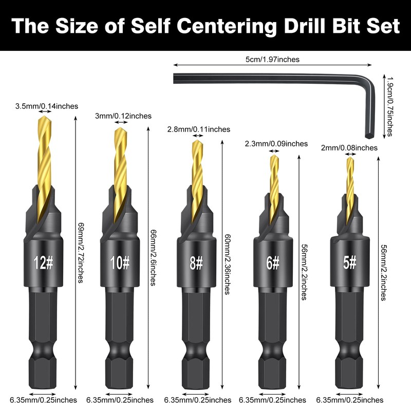 14 Pcs Countersink Drill Bit Set, 5 Wood Drill Bits