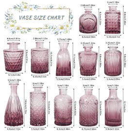 SUPMIND 12pcs Glass Bud Vase Set, Small Purple Flower Vases for Centerpieces in Bulk, Mini Vintage Vase for Wedding, Home,Table Decoration