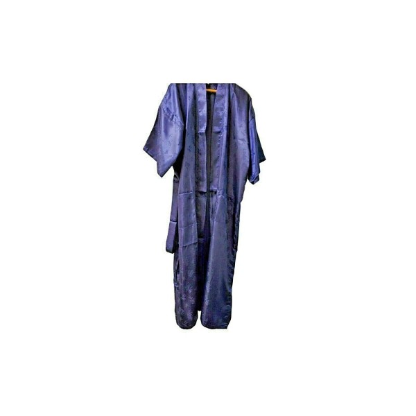 Handmade Navy Blue Floral Bath Robe Kimono 50" (125cm) Soft
