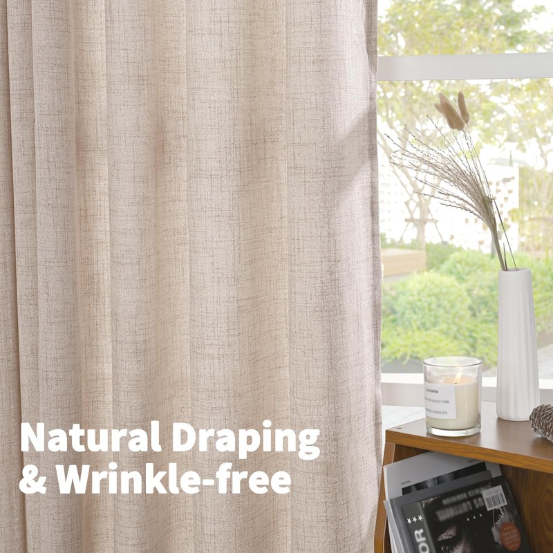 YoungsTex Short Natural Linen Curtains 45 Inch Length 2 Panels