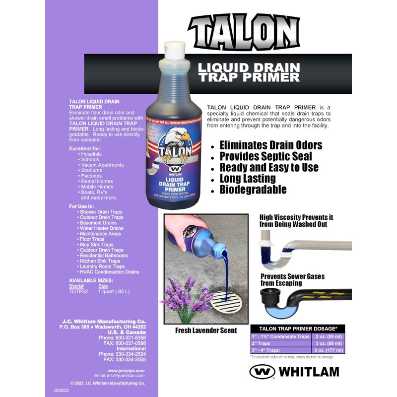 Fast-Trac TALON TDTP32 Liquid Drain Trap Primer-32 Ounce, BLUE