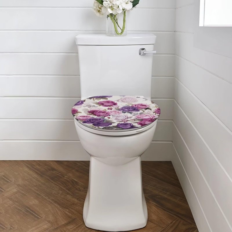 Oamsistay Purple Rose Toilet Lid Cover Soft Plush Seat Bathroom