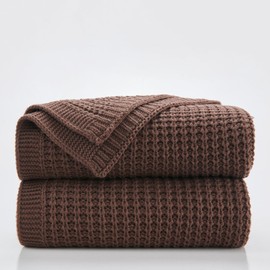 Douceur Brown Throw Blanket for Couch, Soft Chunky Cable Knit Throw Blanket, Classic Fisherman's Rib Stitch Pattern Throw for Living Room Gift, 50"X60"