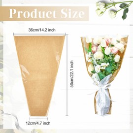 CLUEWR 50 PCS Flower Bags for Bouquets, Floral Wrapping Paper with Ribbons Florist Wrap Supplies, 22.1 x 14.2 Inches