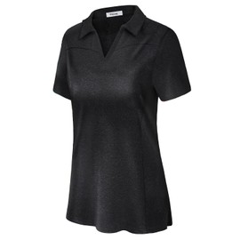 Vldnery Womens Golf Polo Shirts Moisture Wicking Running Workout Tops Print Short Sleeve Tennis Clothes Loose Fit Black