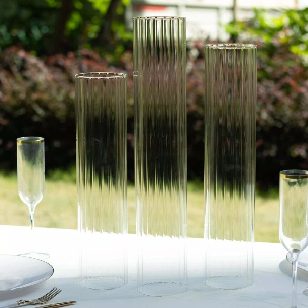 CraftsnFavors 3 CLEAR Ribbed Candelabra Candle Holder Glass Shades Party
