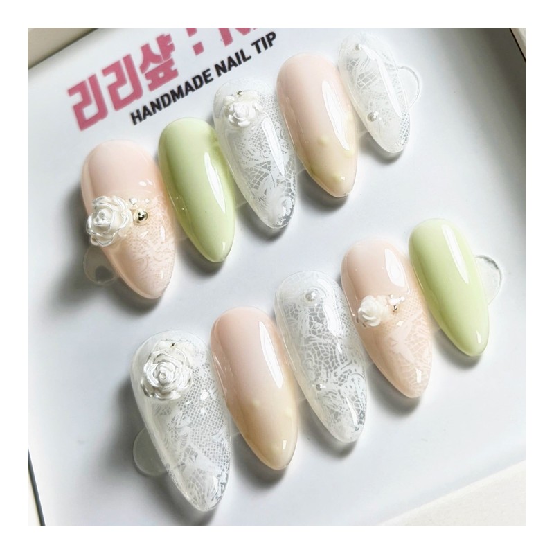 Garden Lace Handmade Nail Tips - Super Short Square /