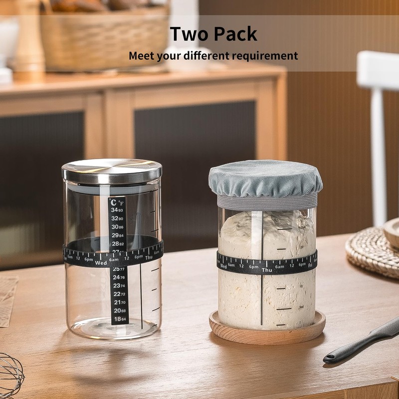 Wissy&Konny Sourdough Starter Jar,2PACK 35OZ Wide Mouth with Ounce Scale