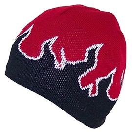 Mega Cap Adult Flames Design Beanie Skull Cap W/Fleece Lining - Red/Black