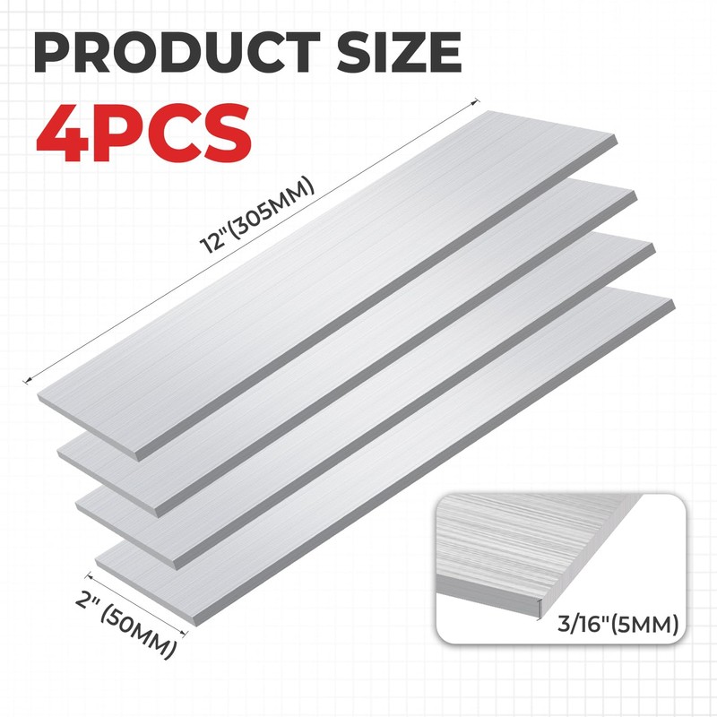 YIEMI 6061 Aluminum Bar，3/16"Thickness x 2"Width x 12"Length Rectangle Aluminum