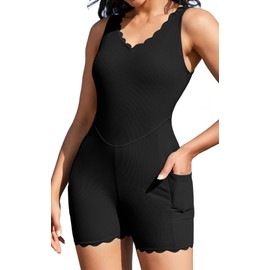 beautyin Black Womens Swimsuits One Piece Boyleg Sporty Scalloped Bathing Suit