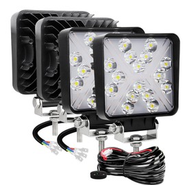 AUXTINGS 4 PCS 4 inch Square LED Work Light, 48W Spot Beam Amber White,Waterproof Offroad Driving Fog Lights with Wiring for Truck JP ATV UTV SUV Tractor 4x4 Cart Trailer,12V 24V