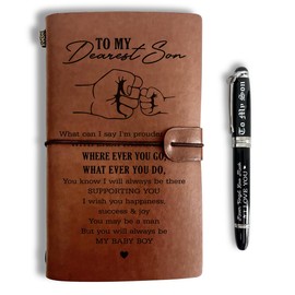 To My Son Leather Journal, Engraved Gift Pen, Roller Ballpen, Ballpoint Pen, Leather Notebook and Pen Gift for Son, 160 Pages Notebook, Graduation Back to School Fathers Day Birthday Christmas Gift-D2
