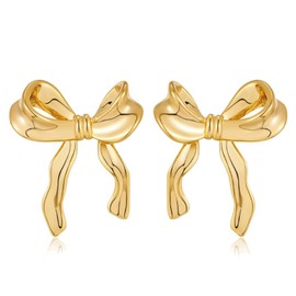 MUNSKT 925 Sterling Gold Bow Ribbon Stud Earrings,Bow Ribbon Stud Earrings Cute Christmas Earrings Trendy Jewellery,Bow Earrings for Women,Bow,Golden Earrings