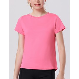 EXARUS 4 Pack Girls Athletic Shirts Quick Dry Short Sleeve Tshirts Crewneck Tee Workout Activewear Tops for Kids 8-16Y Set 3 10Y