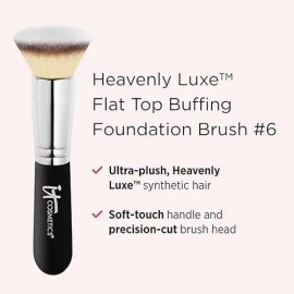 It Cosmetics Heavenly Luxe Flat Top Buffing Foundation - Brocha para Base de Maquillaje Líquida o en Polvo, Difumina Poros, Líneas Finas y Arrugas, Ac