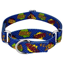 Country Brook Petz - Blue Super Dog Martingale Collar - Geek Chic Collection Featuring Designs for Any Mega Fan (1 Inch, Large)