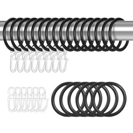 tonyg-p Pack of 22 Metal Curtain Rings Curtain Hanging Rings and 22 Pieces Plastic Curtain Hooks for Window Door Shower Curtains, 30 mm Inner Diameter (Black)