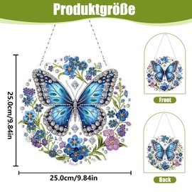 Diamond Painting Türkranz, Diamond Painting Anhänger, Türkranz Schmetterling Blumen, 5D Diamond Painting Fensterbilder mit Kette, Fenster Wand und Eingang Schmetterling Blume Diamant mit Werkzeugen