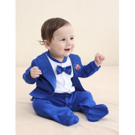 A&J DESIGN Baby Tuxedo Boy Wedding Birthday Party Gentleman Outfit Infant Suit Footie Royal Blue 3-6 Months