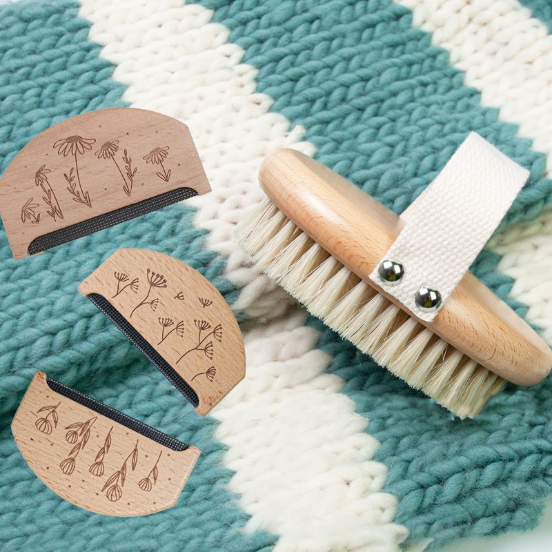 2PCS Set Sweater Cleaning Shaver Set Oval Beech Wood Bristle