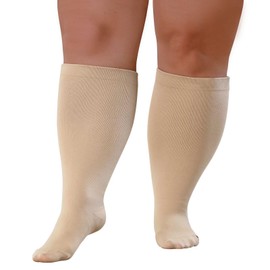 Plus Size Compression Socks: Wide Calf Compression Stockings for Men Women - Up to 7X Large 20-30 mmHg Compression Hose for Pregnancy Travel Running Nurses 2XL Beige