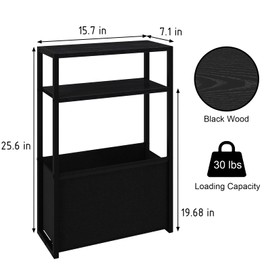 Leomonio Black Side Table, Slim Side Table with Magazine Rack, Bathroom Table for Small Spaces, Narrow Bedside Table for Living Room, Bedroom