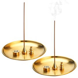 Brass Smoker Stick Holder, 2 Pieces Incense Sticks, 4-in-1 Incense Holder, Brass Incense Burner, with Ash Catcher Incense Holder, Incense Holder for Yoga Tea House