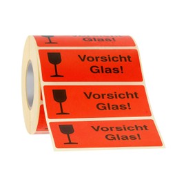 593101 Caution Glass Labels 90 x 35 mm Red Pack of 1000