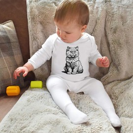 Azeeda 3-6 Month 'Selkirk Rex Cat Sitting' Baby Romper Jumpsuit/Sleep Suit (SS00083296) White