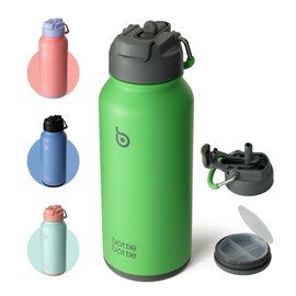 BOTTLE BOTTLE 32 oz Insulated Water Bottle Stainless Steel Sport Water Bottle with Straw Dual-use Lid Design for Gym with Pill Box (summer forest)