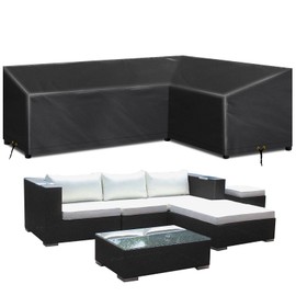 RICHIE L-Shape Garden Furniture Covers Waterproof, Outdoor Patio Rattan Corner Sofa Cover, L Shape Garden Sofa Covers Heavy Duty Windproof Rip Proof 420D Oxford Fabric (260x210x82cm) - Left Side Long