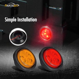 Partsam 2 Amber + 2 Red Truck Trailer 2.5" Round Side Marker Led Clearance Light 4LED 12V, 2.5 Inch Round Led Marker Lights, 2.5 Round Led Clearance Lights, 2.5 Inch Round Led Flush Mount Lights