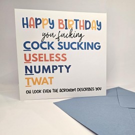 Funny/Humorous Adult Birthday Card with Acronym Design and Blue Envelope