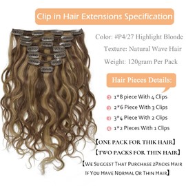 Lacer Natural Wave Curly Clip in Hair Extensions Human Hair 20Inch Piano Blonde Highlight Dark Brown Hair Extensions Real Remy Hair Clips in Wavy Hair for Black Women 120G 7Pcs #P4/27