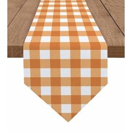 Orange White Buffalo Plaid Cotton Linen Table Runner Check Burlap Table Runners for Dinning Table Kitchen,Wedding,Holiday Parties,Events Decor - Modern Checkered Dresser Scarves 13x70 Inch