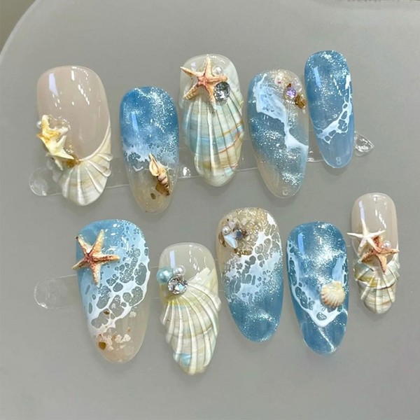 24 Pcs Almond Press on Nails Medium Shell Shaped Tip