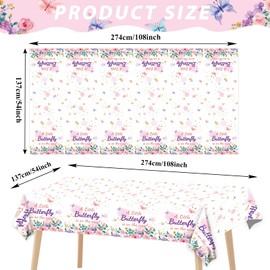 OBUSATT 3Pcs Butterfly Baby Shower Party Tablecloth Supplies A Little Butterfly is On The Way Baby Girl Party Disposable Plastic Table Cover Pink Floral Princess Girl Party Decoration for Baby Shower