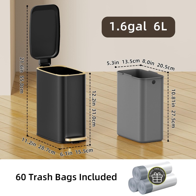 KSSKSS Small Bathroom Trash Can with Lid Soft Close, Step