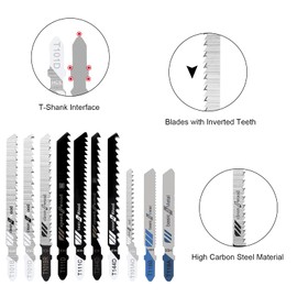 Tunejoy Jigsaw Blades T-Shank Jigsaw Blade Set Professional Made of HSS/HCS for Wood Plastic and Metal with Plastic Box 52 Pieces