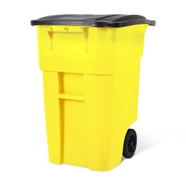 PLASTIC PRINCE 50-Gallon Recycle Rollout Trash Can with Lid, Commercial Heavy-Duty Container with Wheels, Yellow